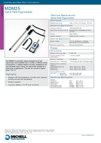 Thumbnail of document Data Sheet - MDM25 Hand Held Hygrometer